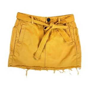 Pacsun Yellow Denim Tie Waist Raw Hem Boho Festival Mini Skirt Size 27 Cargo Y2K